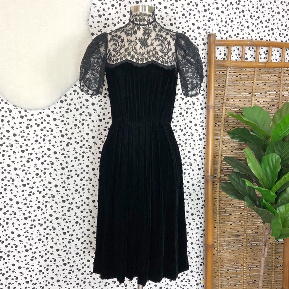 Vintage Dresses & Skirts - Vintage | 60s Black Lace Velvet A-Line ILGWU Dress